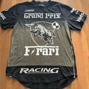 Ferrari Black and Olive Racing Tee with Gold Zipper detail